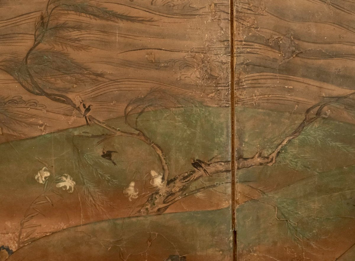 Japanese 2-panel Screen Edo Period 17/18th Century-photo-1