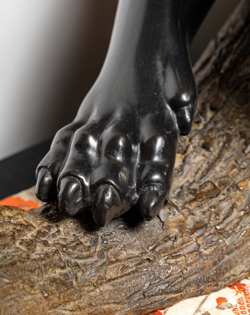 Groupe en bronze d'une panthère sur une branche-photo-3