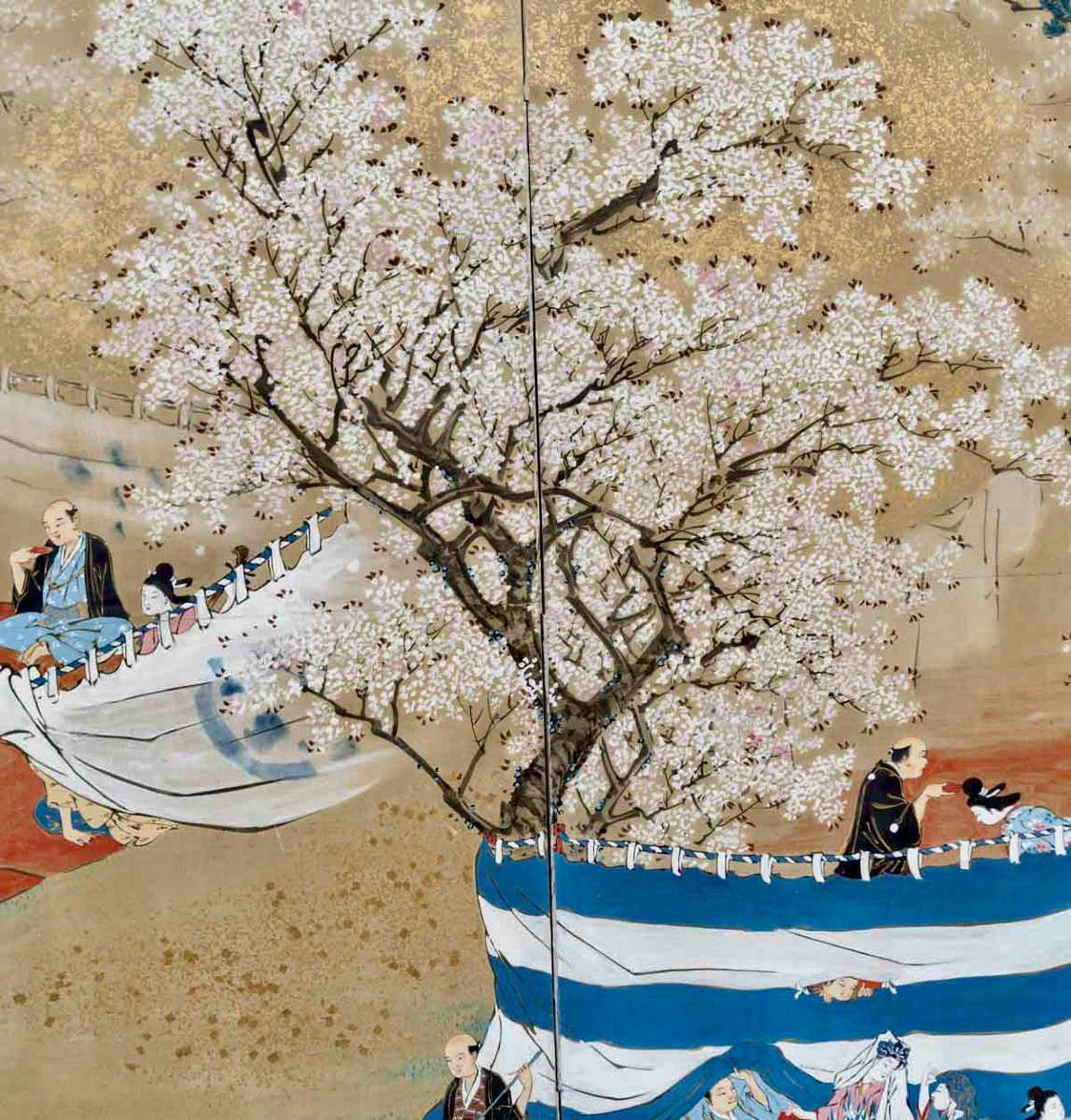 Le printemps. Paravent japonais à 2 panneaux. Epoque Meiji-photo-4