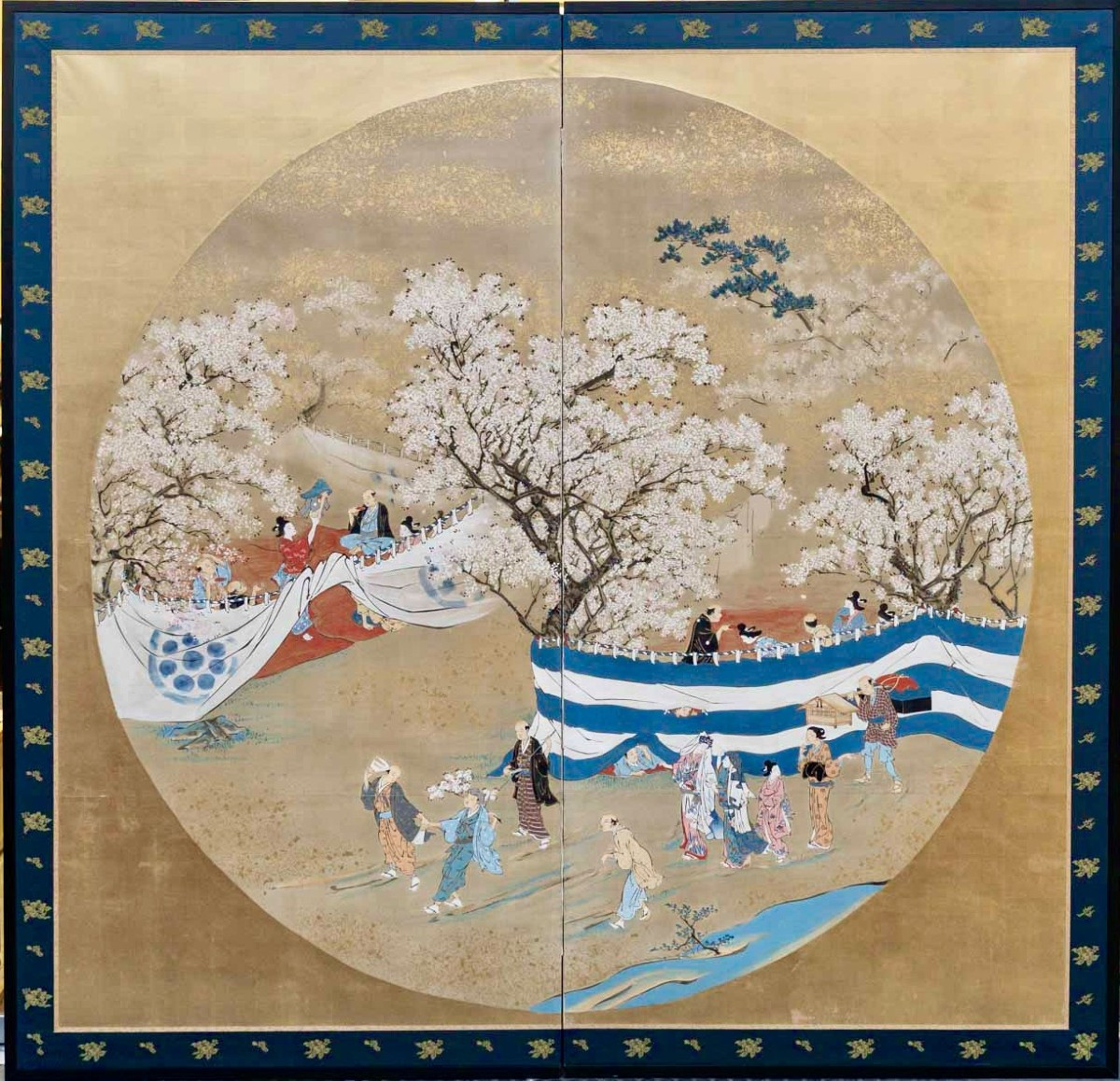 Le printemps. Paravent japonais à 2 panneaux. Epoque Meiji