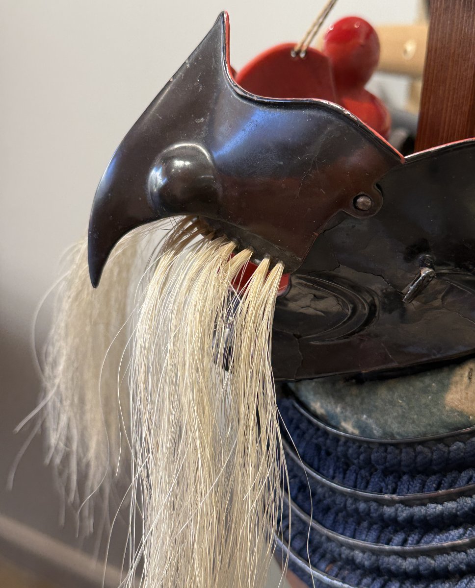 Menpo (masque d'armure de samouraï en fer laqué brun-photo-3