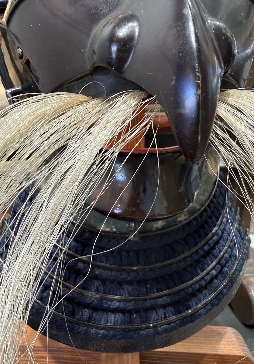 Menpo (masque d'armure de samouraï en fer laqué brun-photo-1