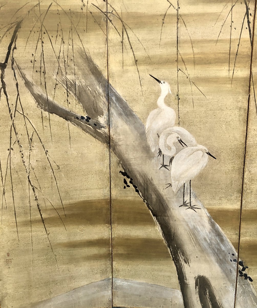 6-panel Japanese Screen - Egrets, Attributed To Kano Sansetsu (1559–1651)-photo-2