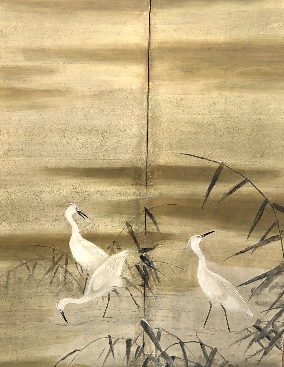 6-panel Japanese Screen - Egrets, Attributed To Kano Sansetsu (1559–1651)-photo-4