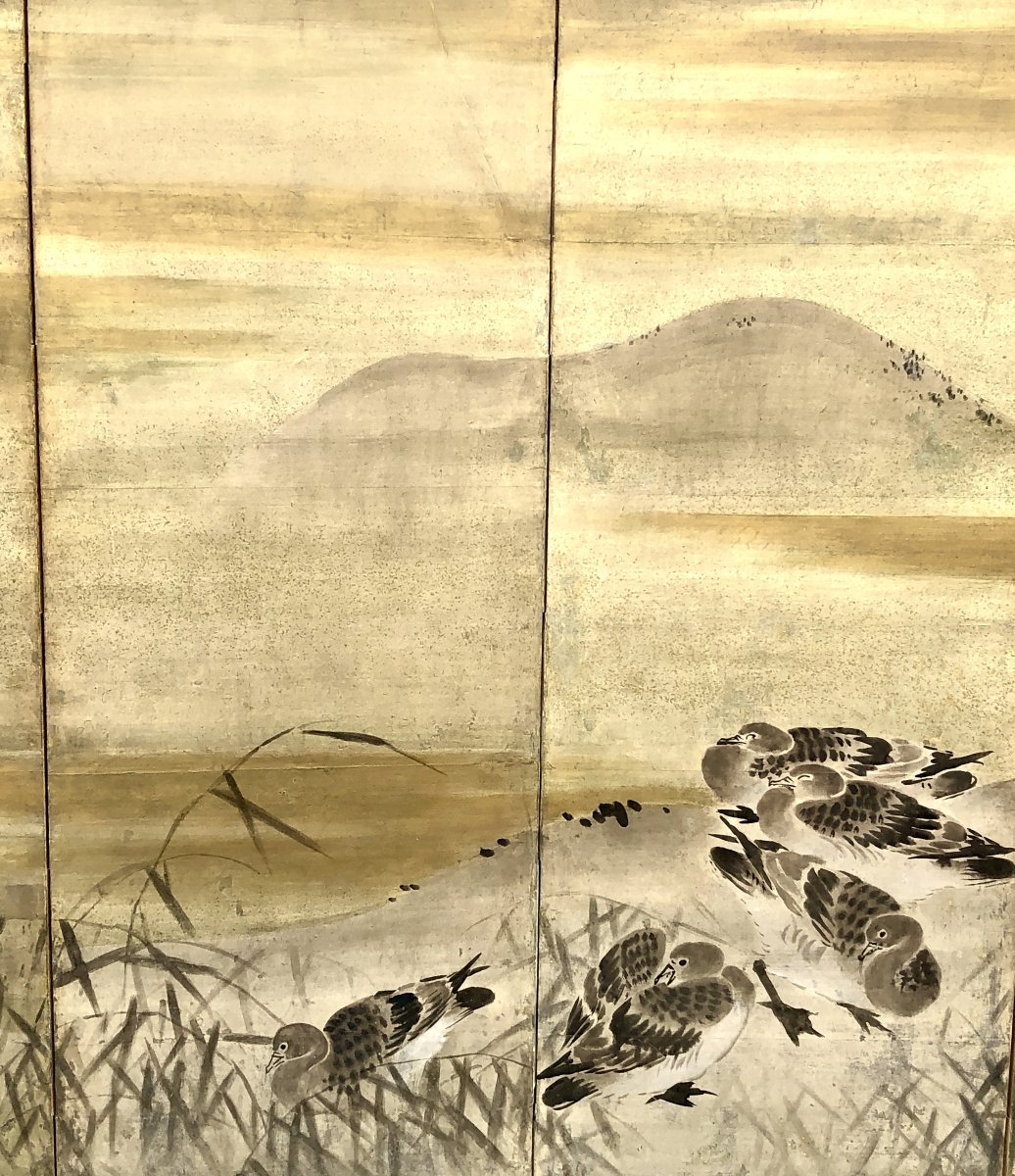 Japanese 6-panel Folding Screen With A Goose Motif, Attributed To Kano Sansetsu (1589–1651)-photo-3