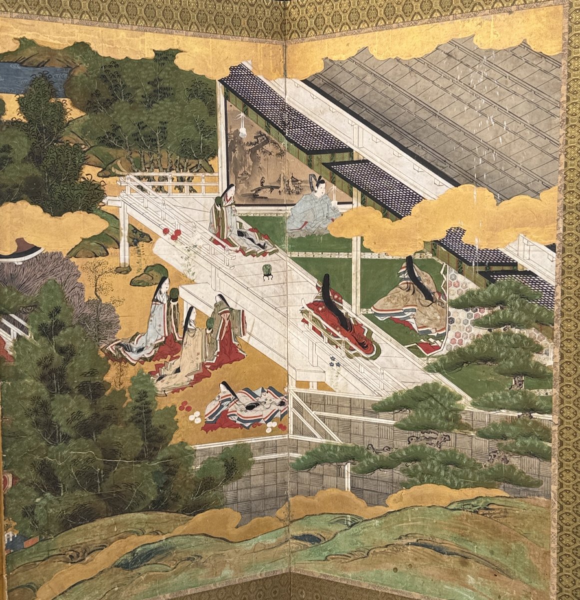 6-panel Japanese Folding Screen - The Tale Of Genji, 17th/18th Century-photo-2