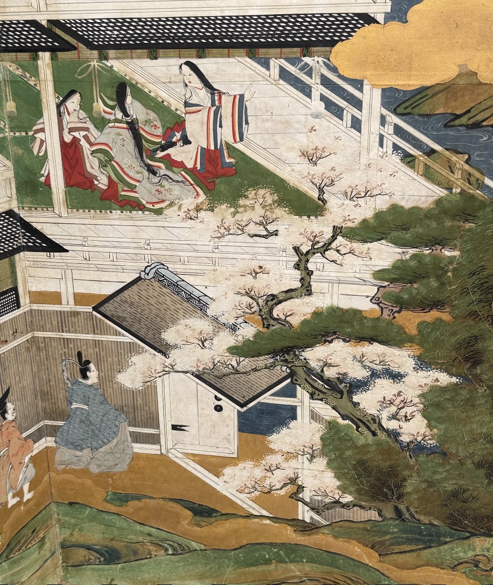 6-panel Japanese Folding Screen - The Tale Of Genji, 17th/18th Century-photo-2