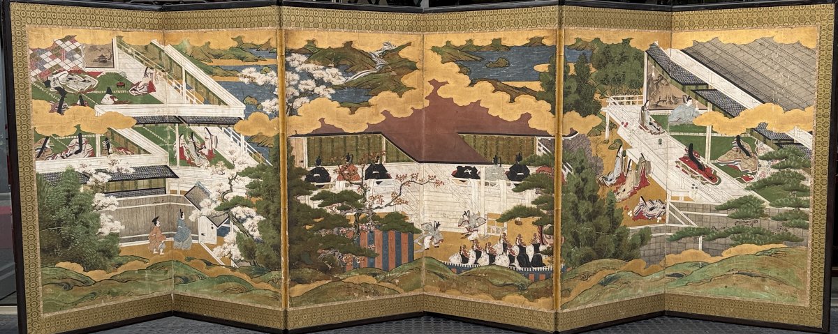 6-panel Japanese Folding Screen - The Tale Of Genji, 17th/18th Century