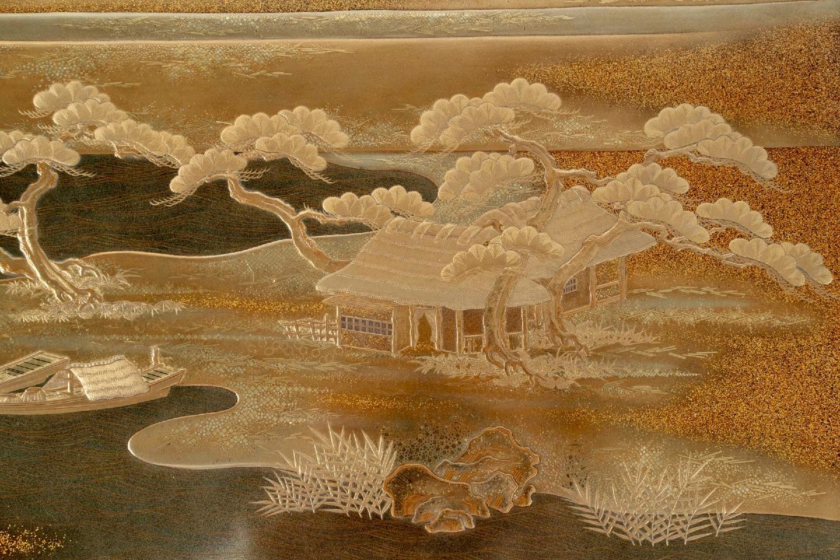 Set japonais en laque or d'une table à écrire (bundai) et son écritoire (suzuri)-photo-7