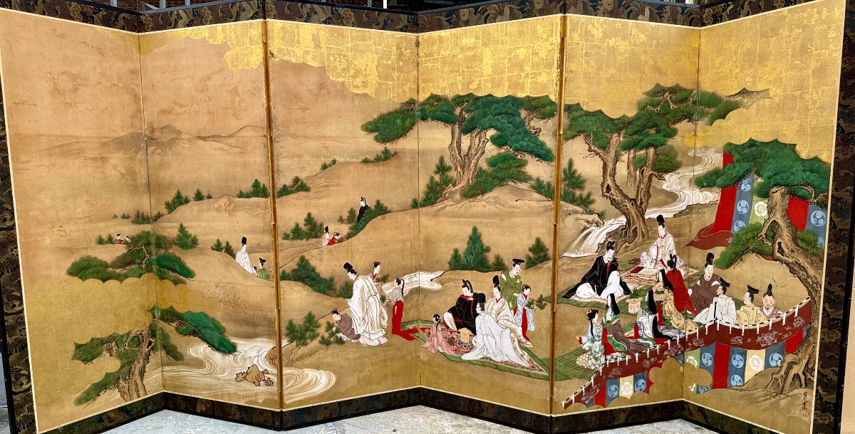 6-panel Japanese Screen - Scene From Daily Life-photo-2