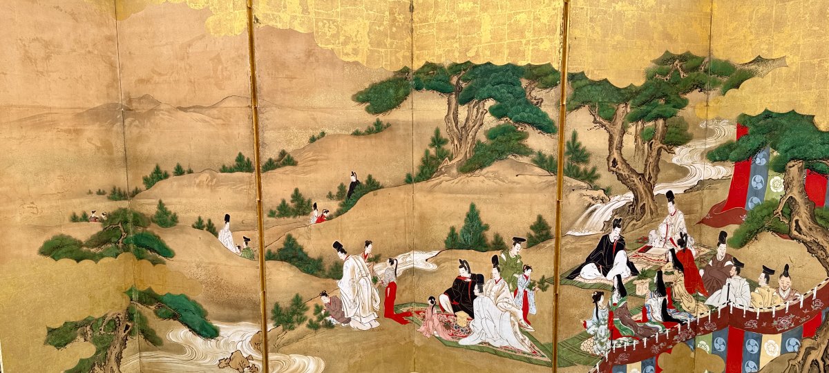 6-panel Japanese Screen - Scene From Daily Life