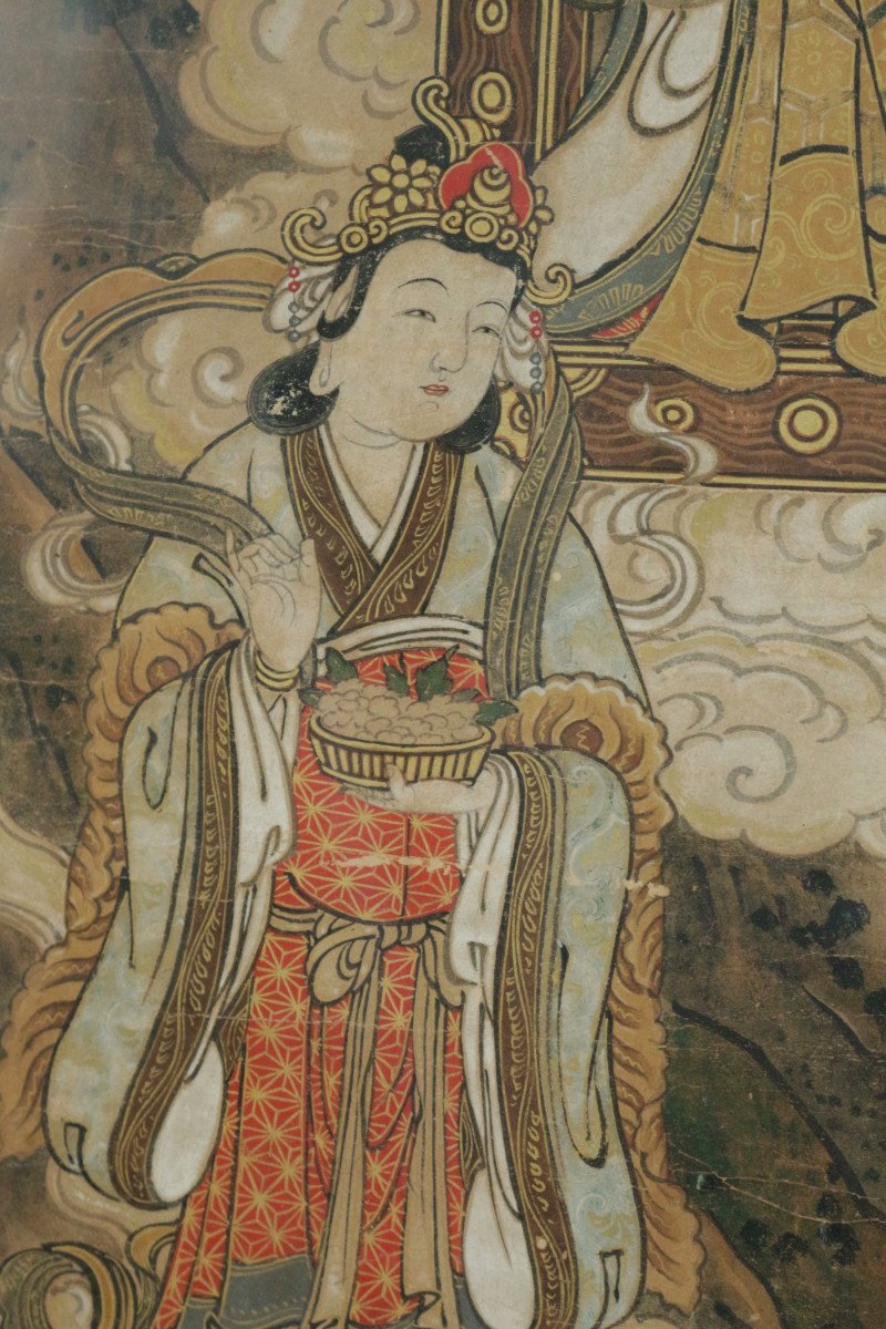 Kakemono (peinture En Rouleau) Encadré De Fugen Bosatsu 19ème Siècle-photo-1