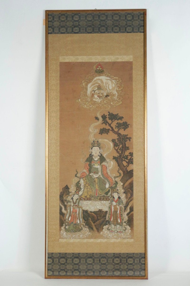 Kakemono (peinture En Rouleau) Encadré De Fugen Bosatsu 19ème Siècle