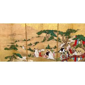 6-panel Japanese Screen - Scene From Daily Life