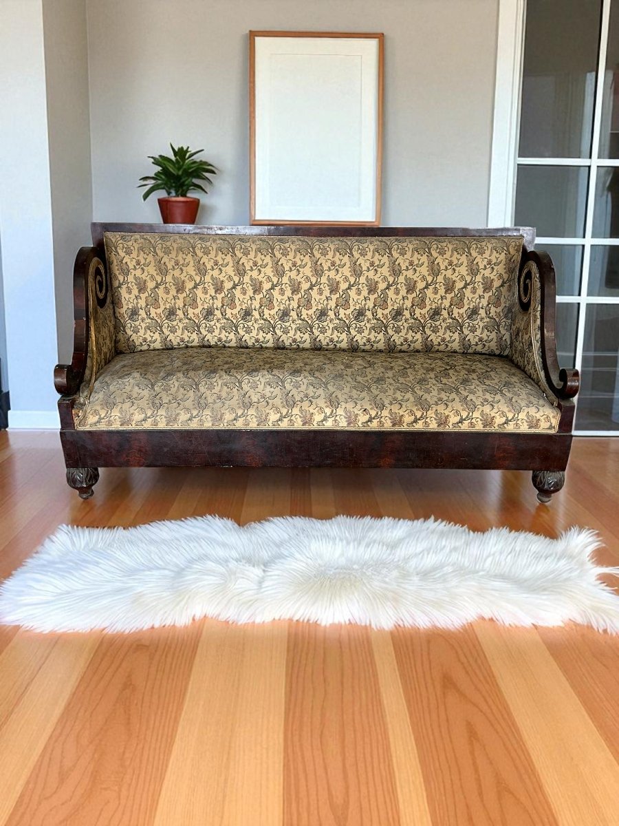 Mahogany Wood And Fabric Sofa-photo-1