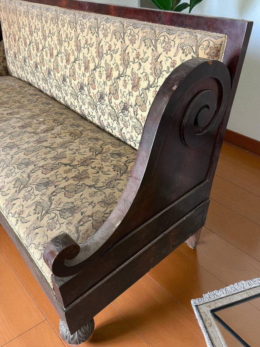 Mahogany Wood And Fabric Sofa-photo-2
