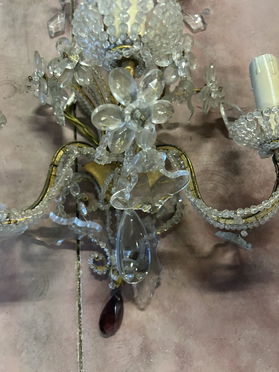 PAIRE D'APPLIQUES EN FER ET CRISTAL-photo-3
