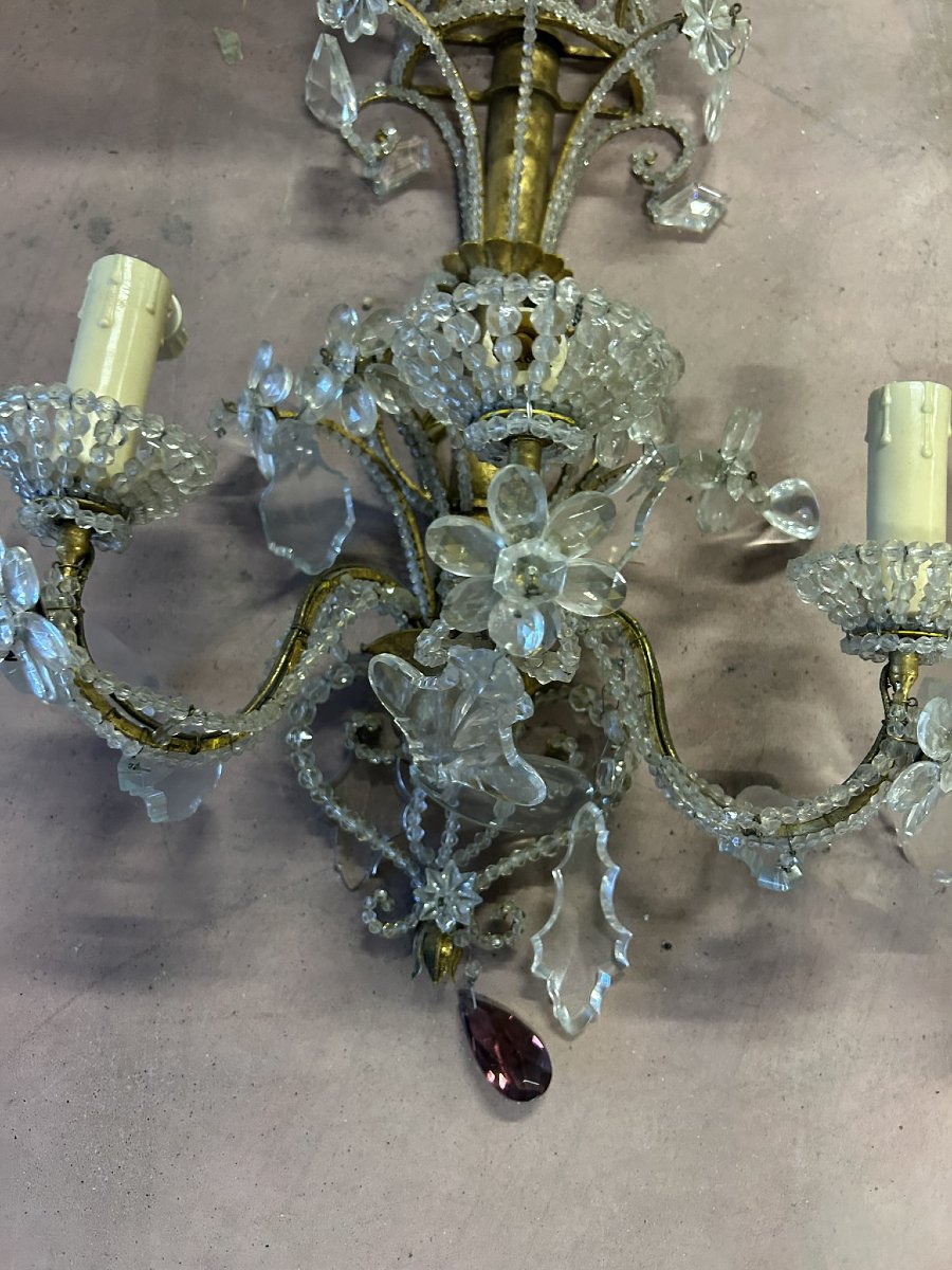 PAIRE D'APPLIQUES EN FER ET CRISTAL-photo-1