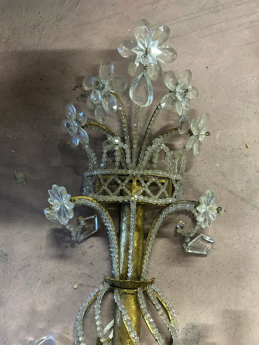 PAIRE D'APPLIQUES EN FER ET CRISTAL-photo-2