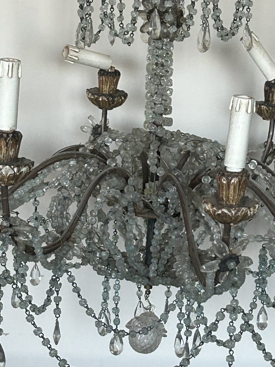 Wrought Iron And Crystal Chandelier 18th/19th Century-photo-3