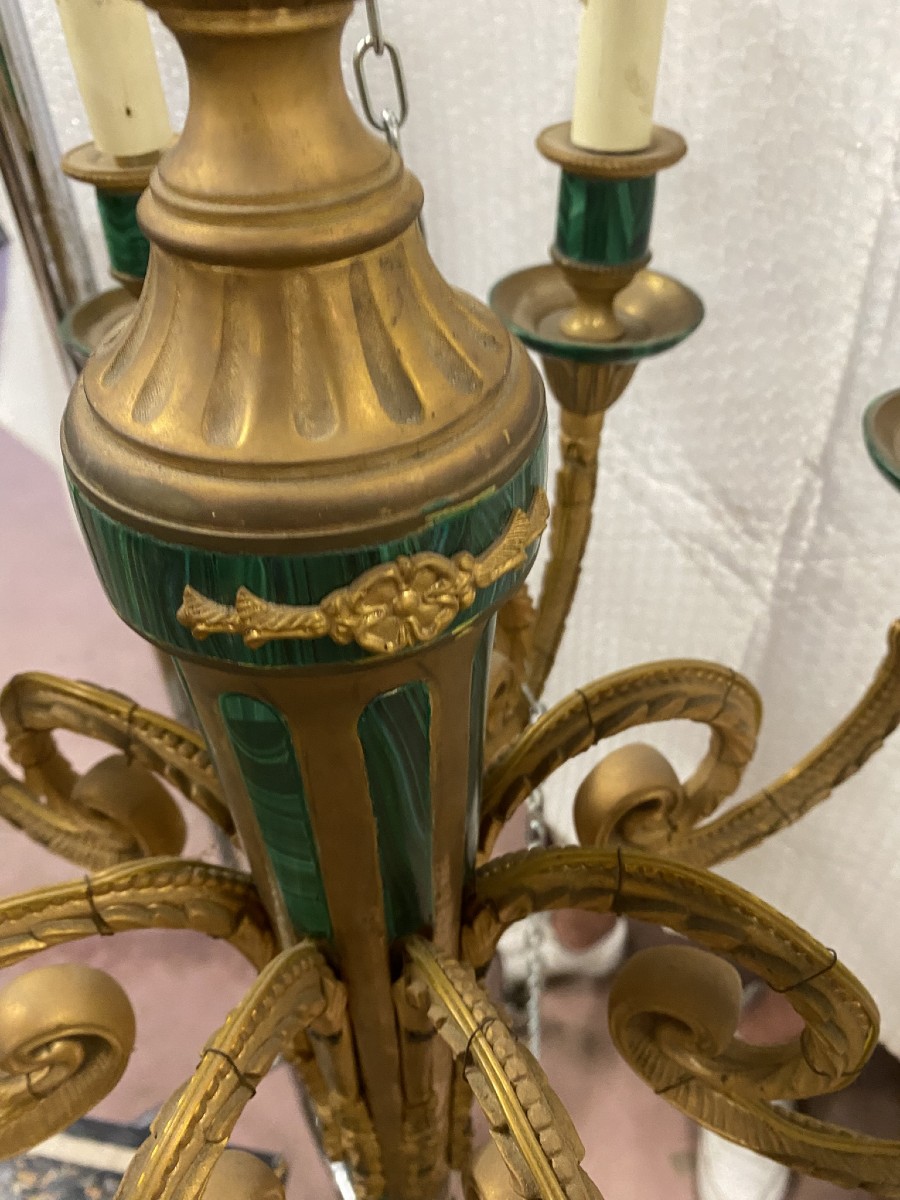 Bronze Chandelier With Malachite Decorations-photo-2