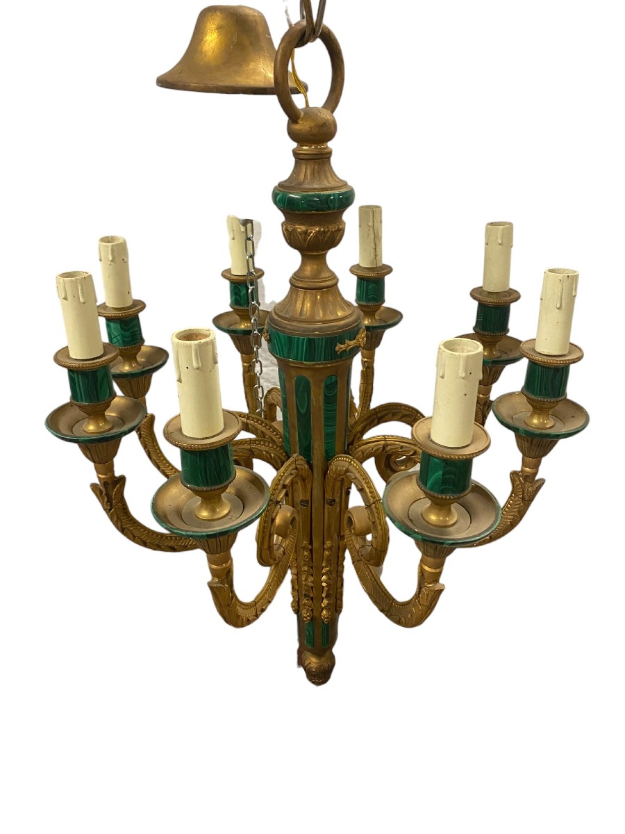 Bronze Chandelier With Malachite Decorations-photo-3