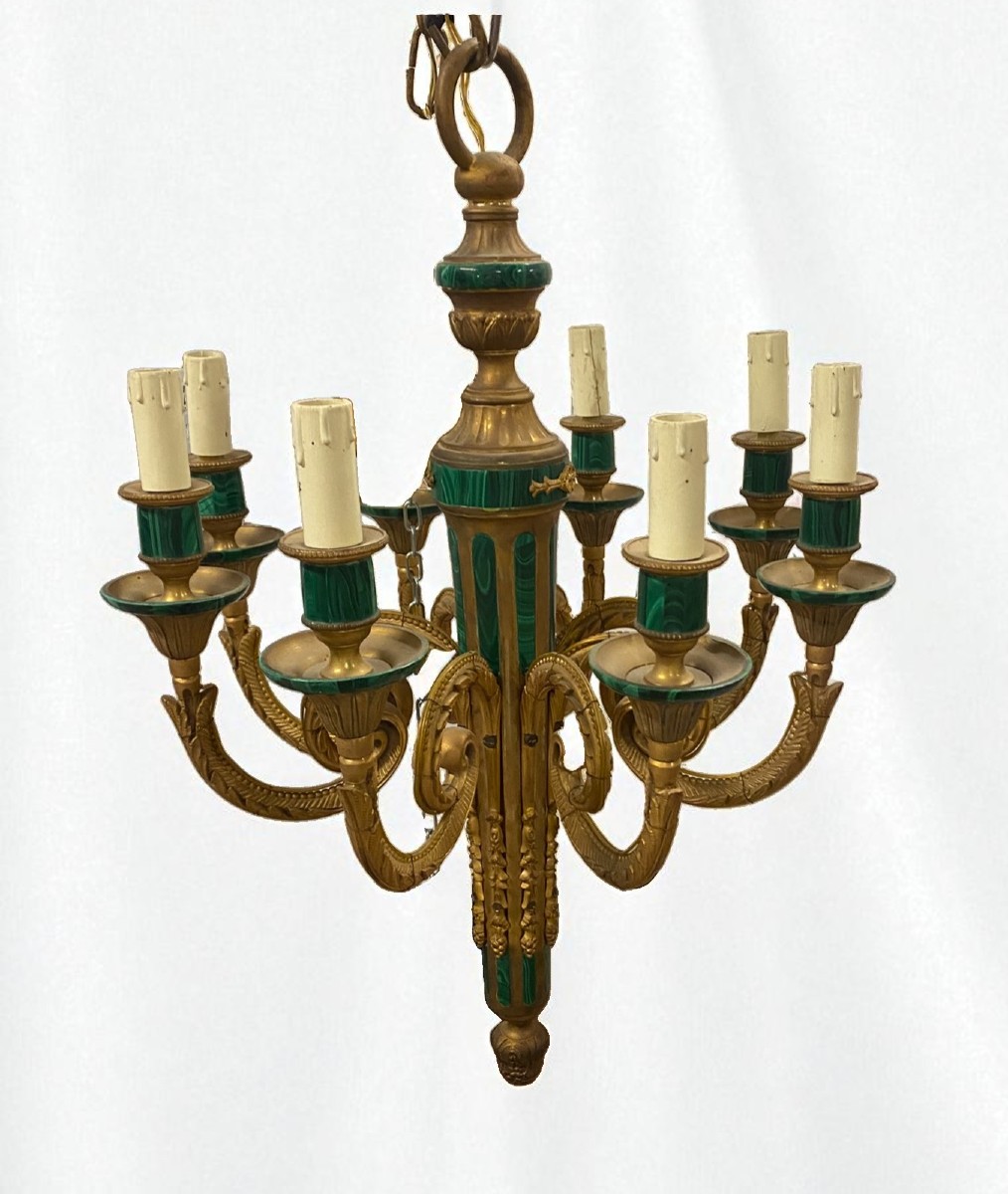 Bronze Chandelier With Malachite Decorations