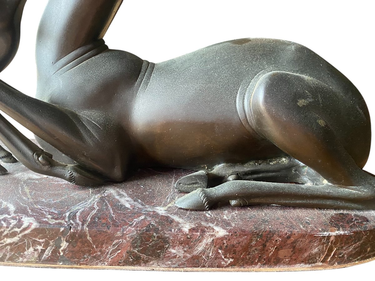 BRONZE REPRÉSENTANT DEUX CERFS - SIRIO TOFANARI (Non signé)-photo-2