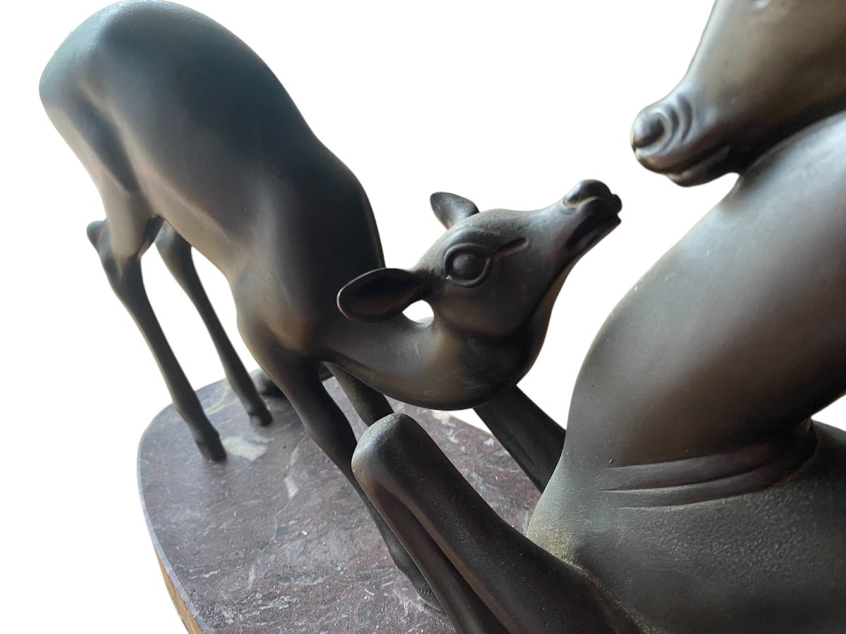 BRONZE REPRÉSENTANT DEUX CERFS - SIRIO TOFANARI (Non signé)-photo-3