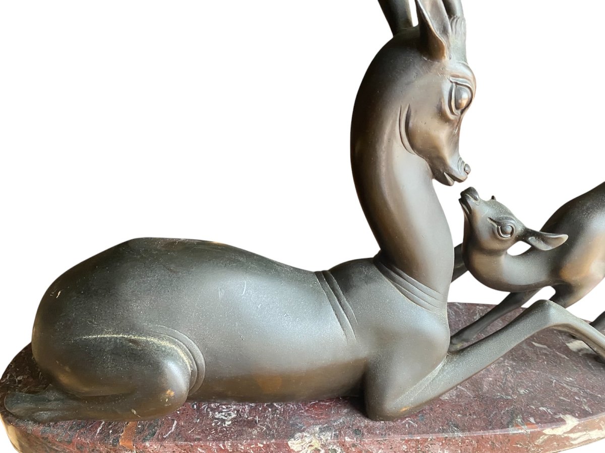 BRONZE REPRÉSENTANT DEUX CERFS - SIRIO TOFANARI (Non signé)-photo-4