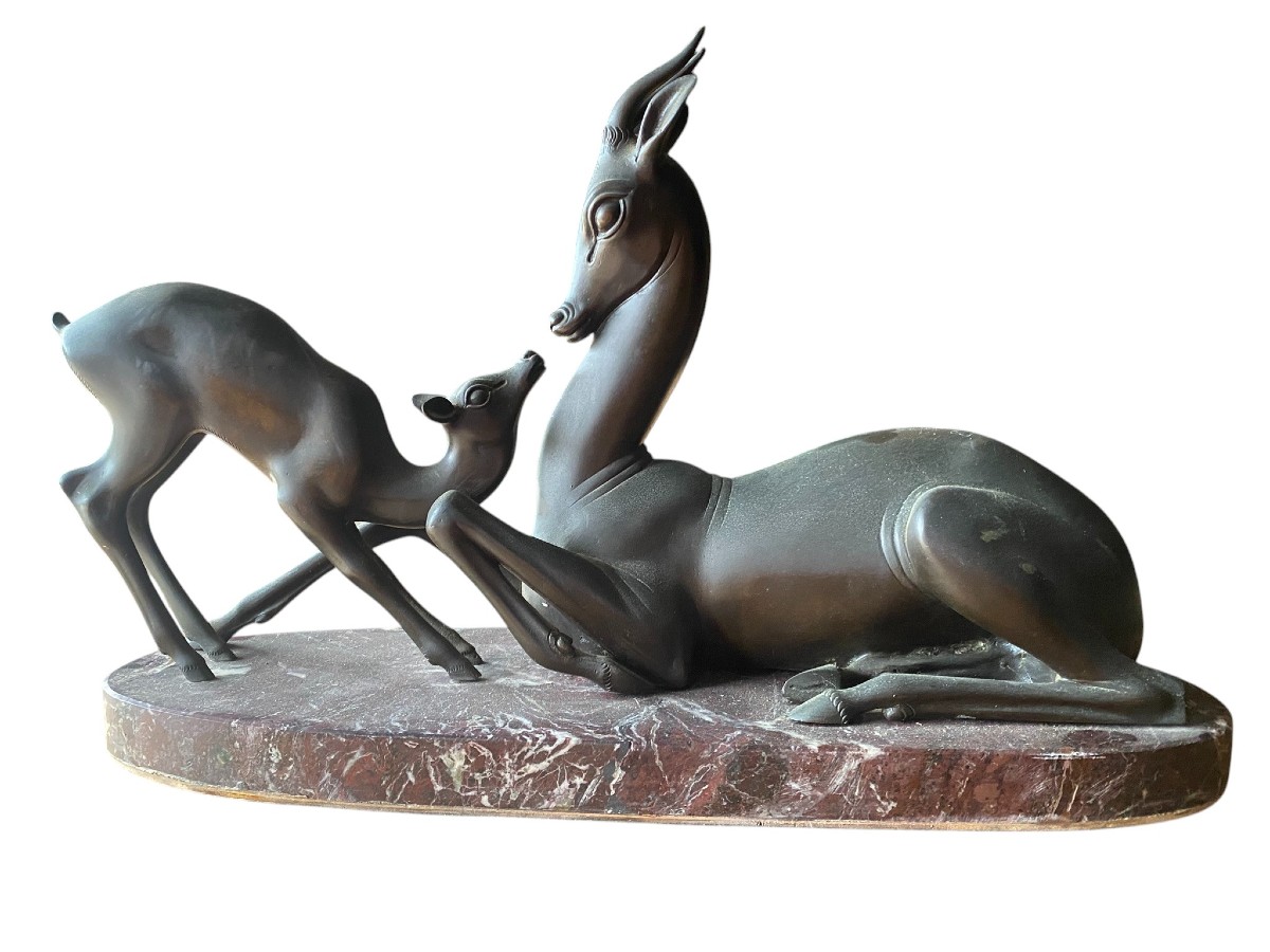 BRONZE REPRÉSENTANT DEUX CERFS - SIRIO TOFANARI (Non signé)