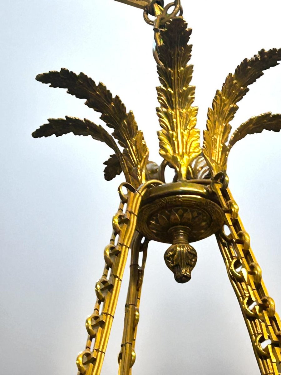 LUSTRE DE STYLE EMPIRE EN BRONZE DORÉ AVEC PLATEAU ÉMAILLÉ-photo-1