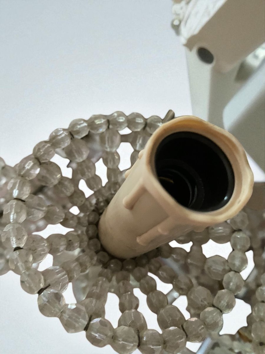 LUSTRE EN FER DORÉ ET CRISTAL-photo-3