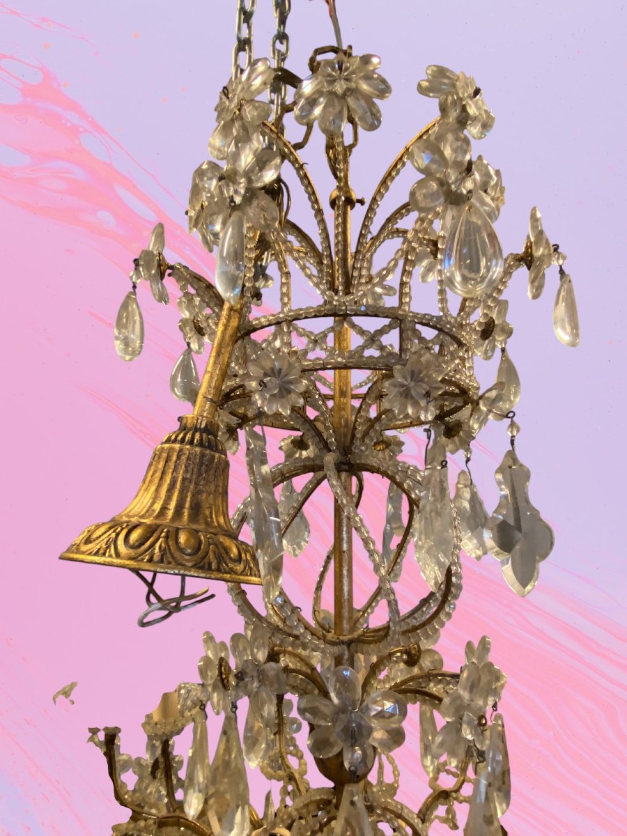 LUSTRE EN FER DORÉ ET CRISTAL-photo-4