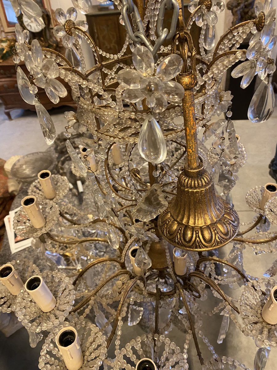 LUSTRE EN FER DORÉ ET CRISTAL-photo-5