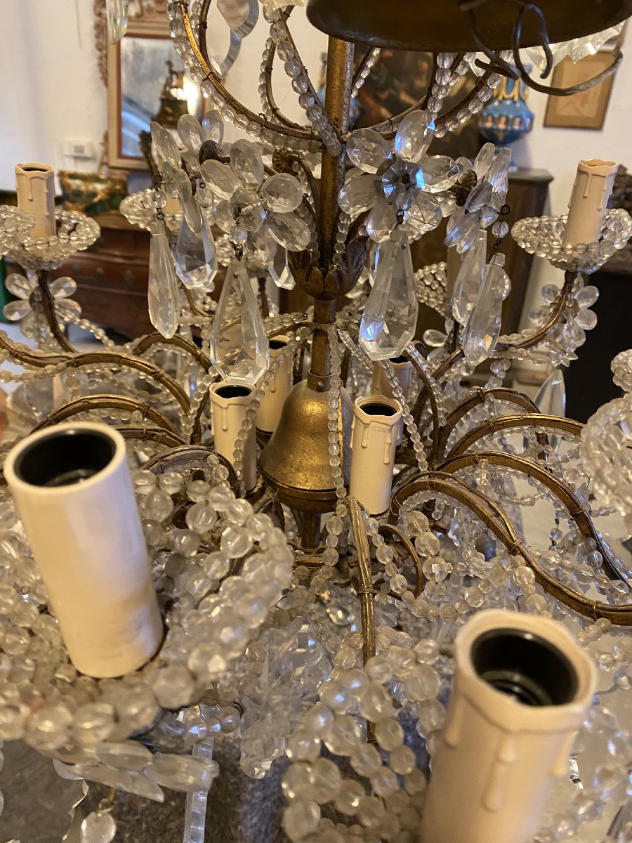 LUSTRE EN FER DORÉ ET CRISTAL-photo-6
