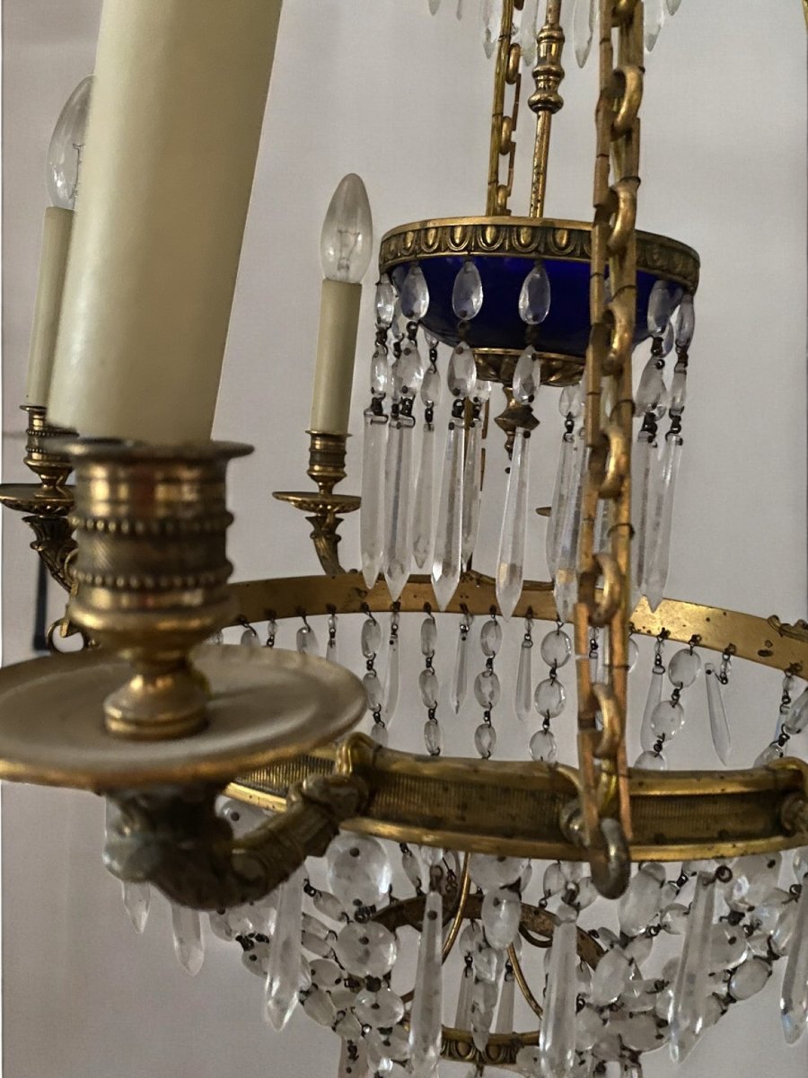 Gilt-bronze Chandelier With Blue Crystal Cup, Baltic Model-photo-2