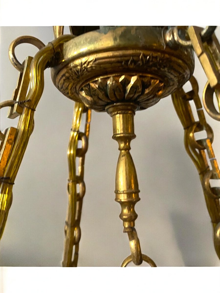 Gilt-bronze Chandelier With Blue Crystal Cup, Baltic Model-photo-3