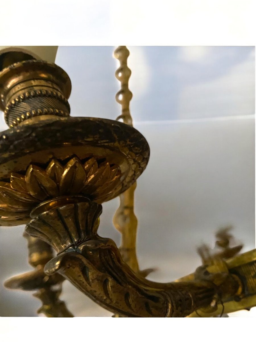 Gilt-bronze Chandelier With Blue Crystal Cup, Baltic Model-photo-4
