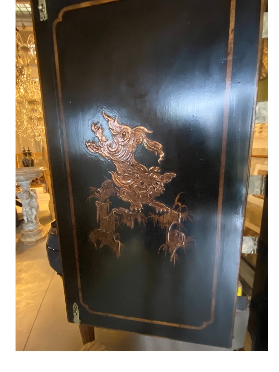 Chinoiserie Lacquered Cabinet, England, 18th Century (19th Century Base)-photo-3