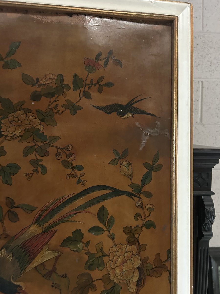 A Pair Of 17th Century Chinoiserie Painted Leather Panels-photo-4
