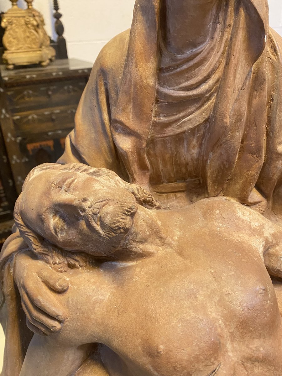 SCULPTURE EN TERRE CUITE REPRÉSENTANT LA PIÈTA, XVIIIe SIÈCLE-photo-4