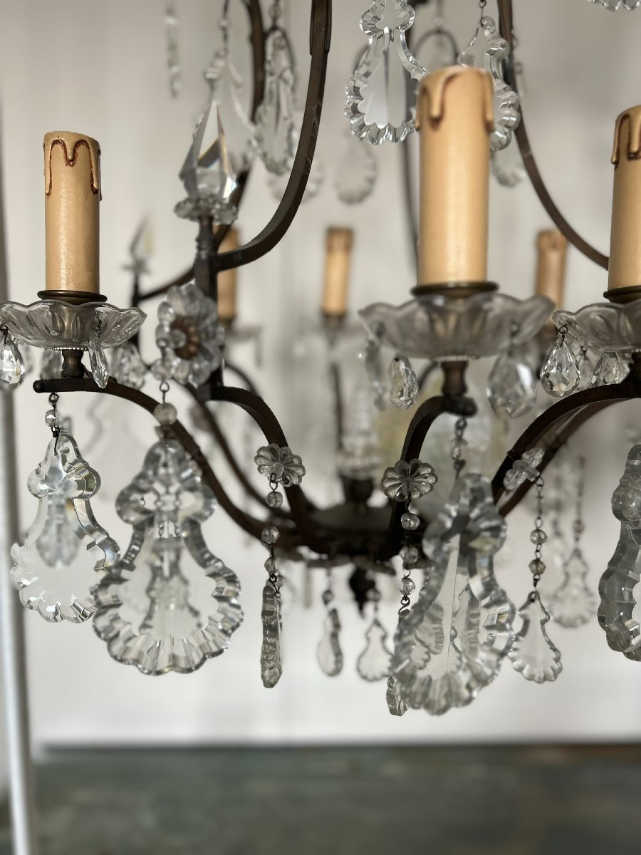 Pair Of Bronze And Crystal Chandeliers With 8 Lights-photo-1