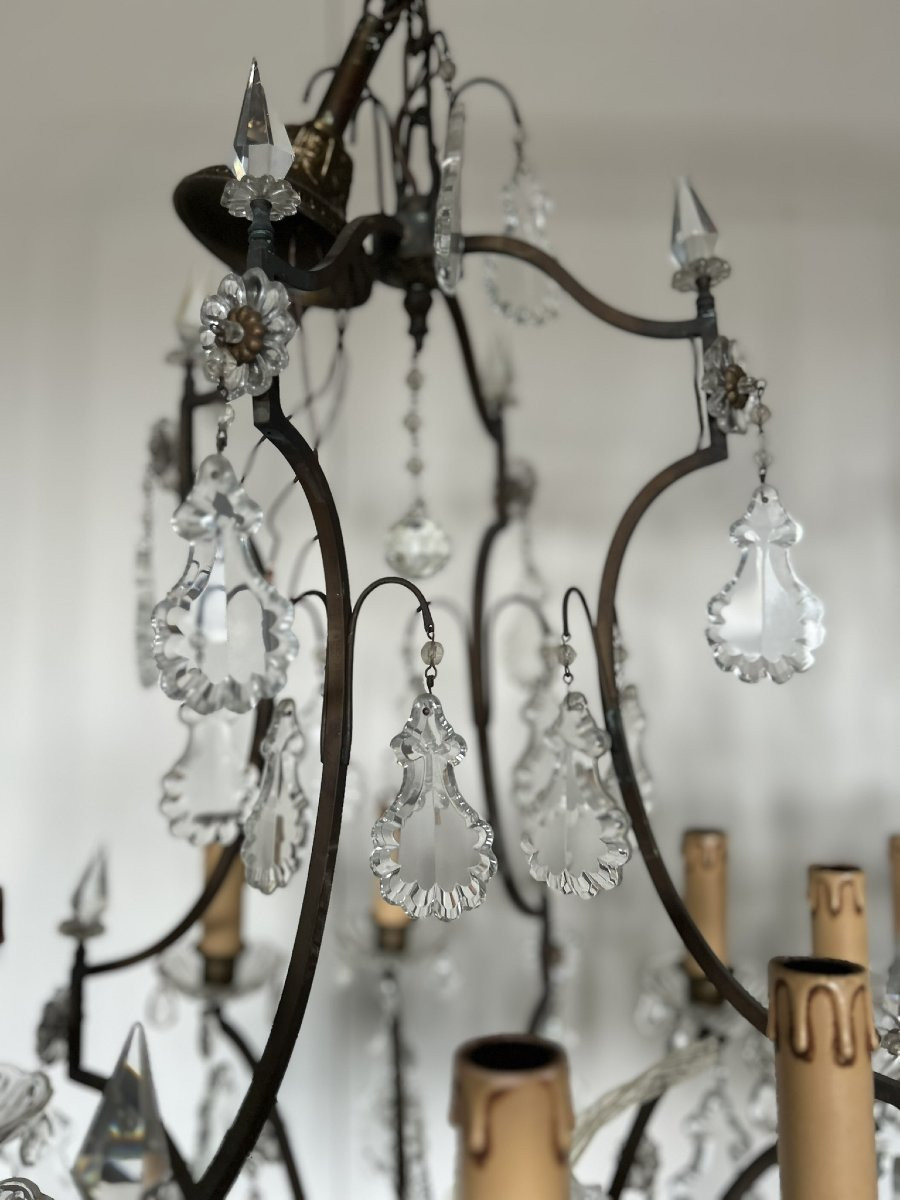 Pair Of Bronze And Crystal Chandeliers With 8 Lights-photo-2