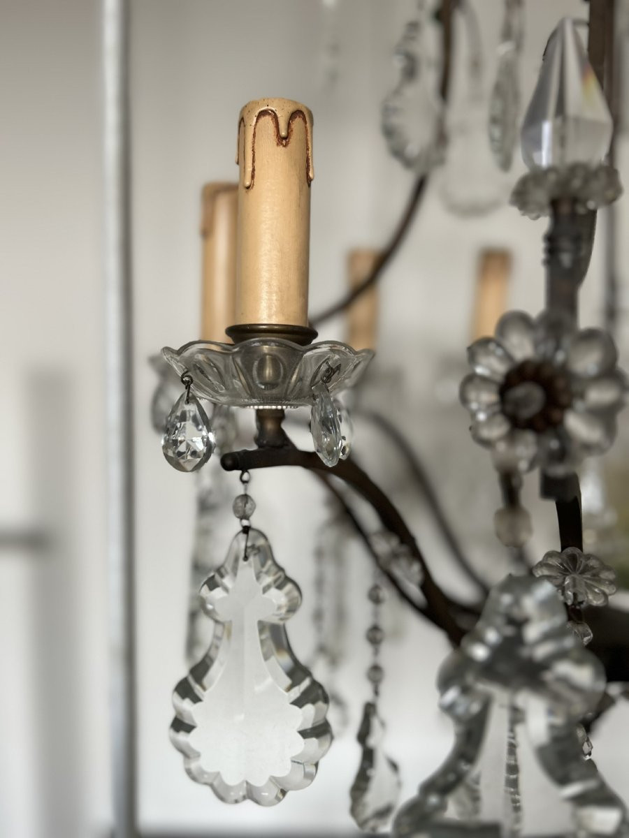 Pair Of Bronze And Crystal Chandeliers With 8 Lights-photo-3