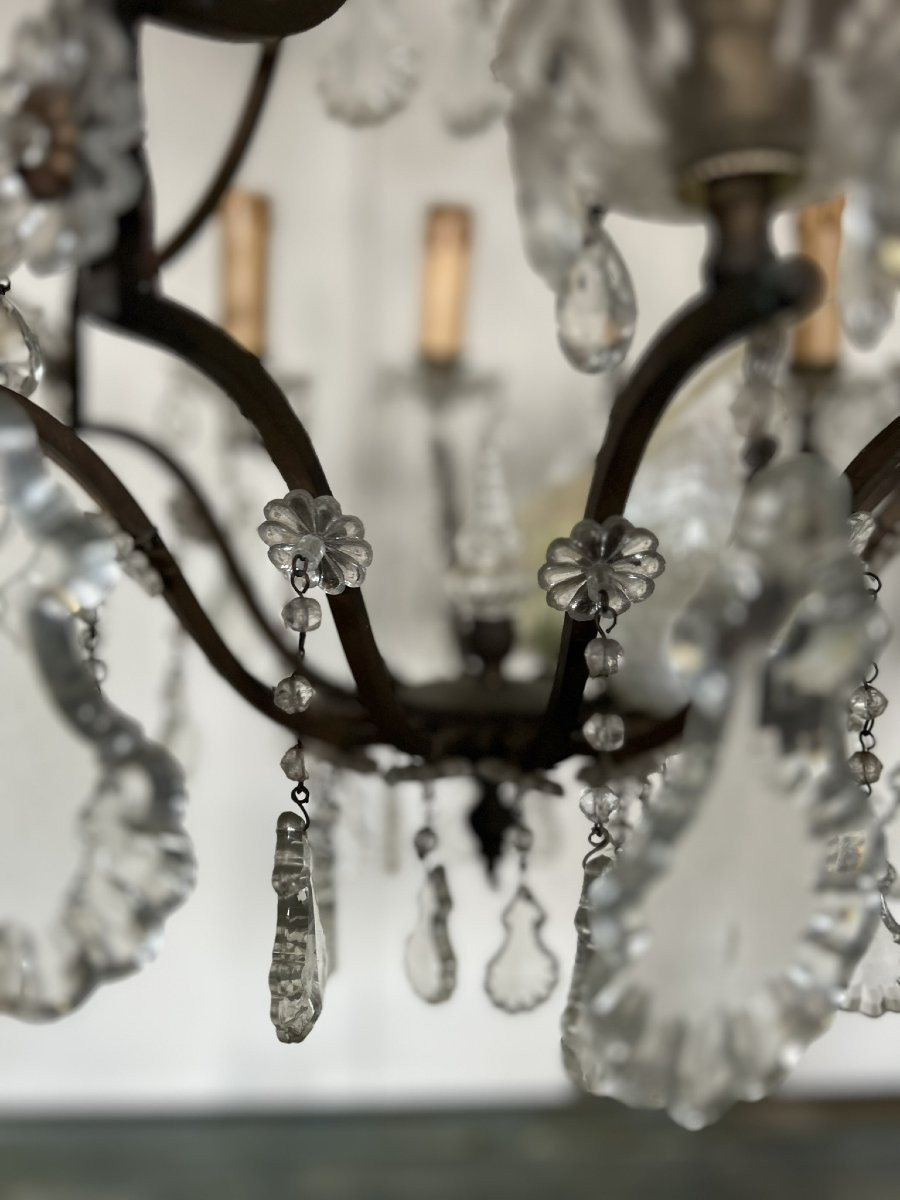 Pair Of Bronze And Crystal Chandeliers With 8 Lights-photo-4
