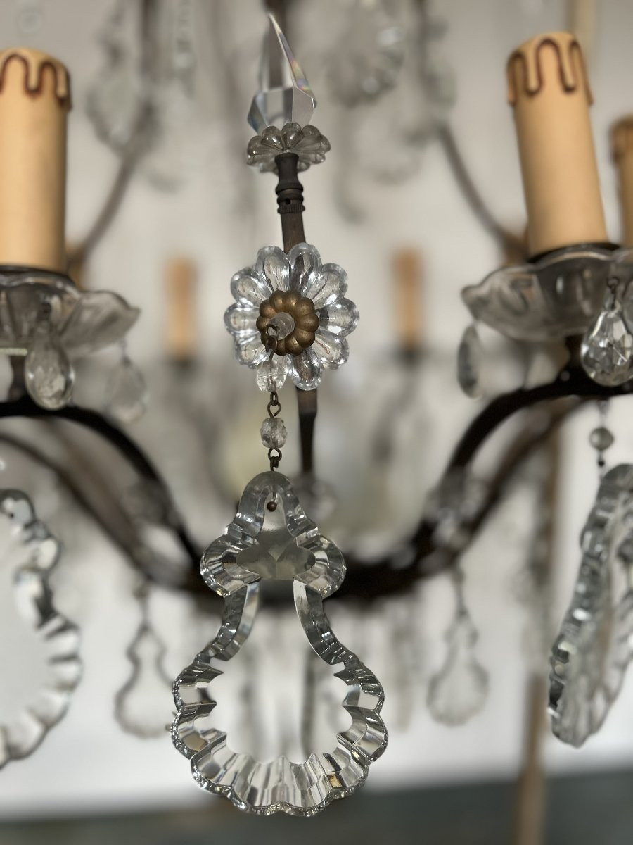 Pair Of Bronze And Crystal Chandeliers With 8 Lights-photo-5