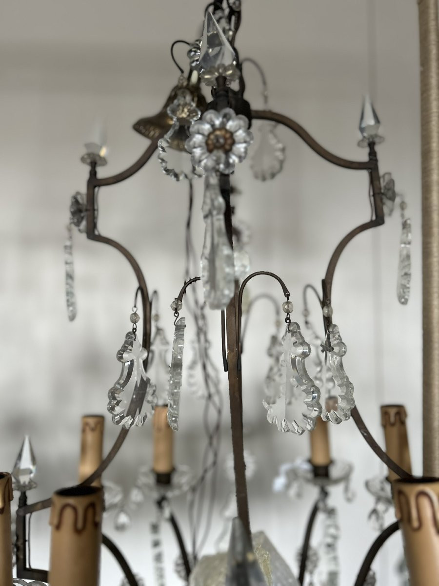 Pair Of Bronze And Crystal Chandeliers With 8 Lights-photo-6