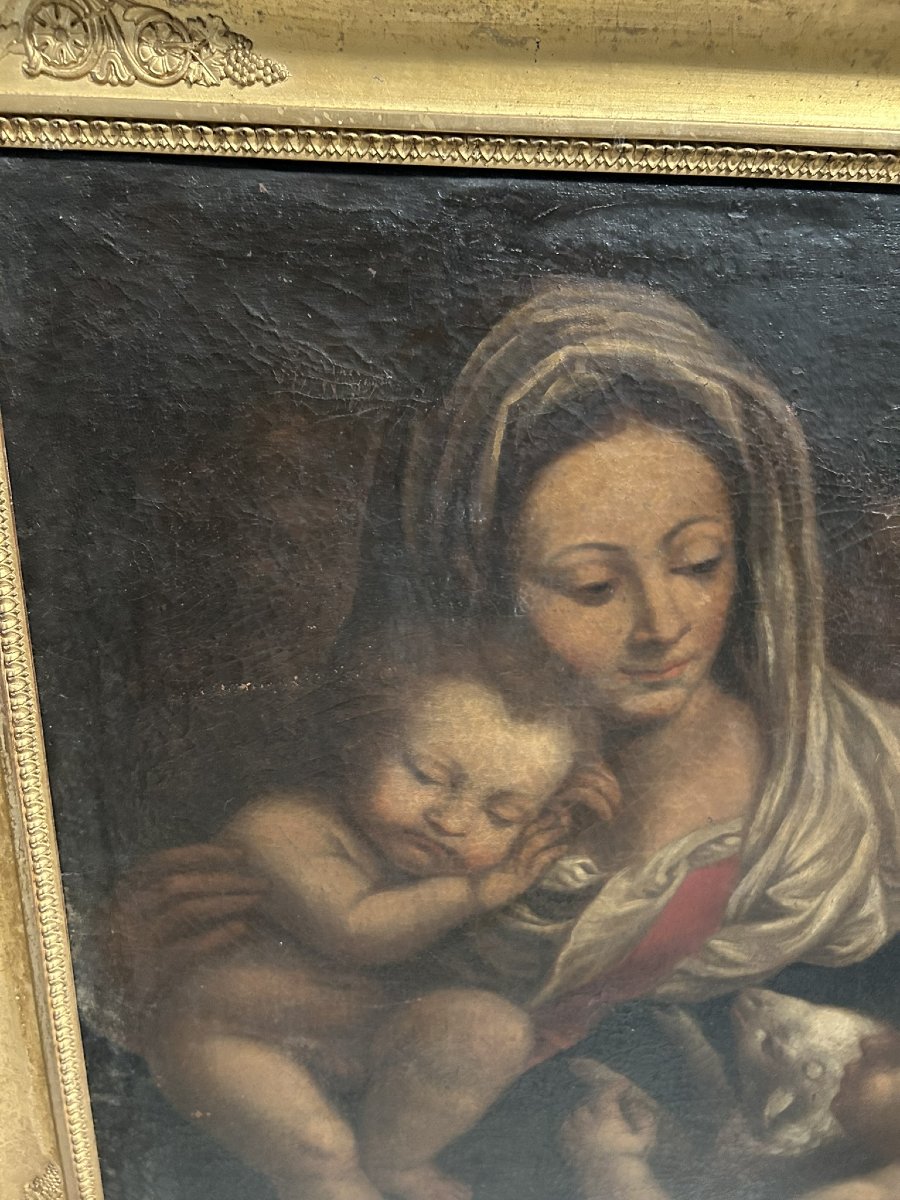 Oil Painting On Canvas "holy Family" 17th Century-photo-2