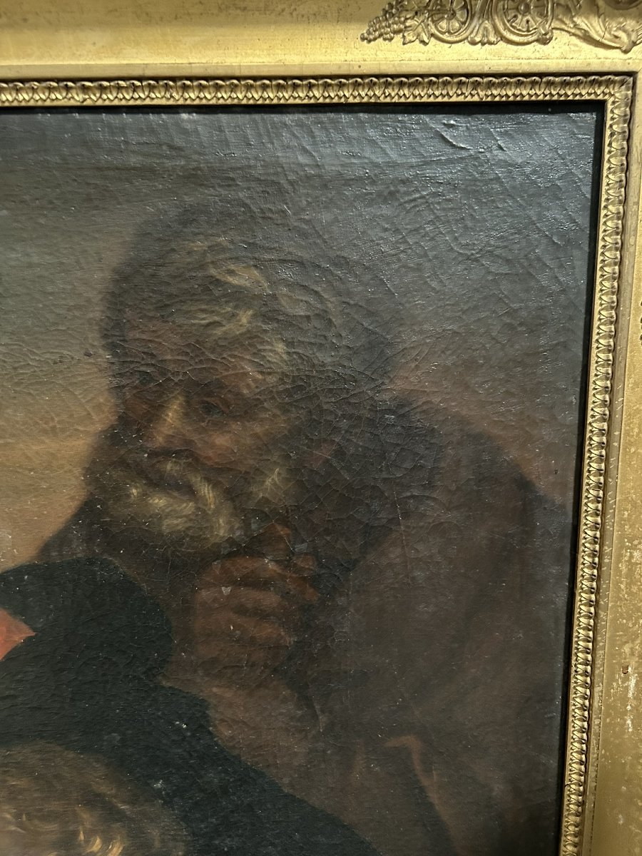 Oil Painting On Canvas "holy Family" 17th Century-photo-3